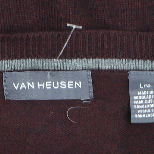 Van Heusen Men's Brown V-Neck Cotton Blend Jumper Size L