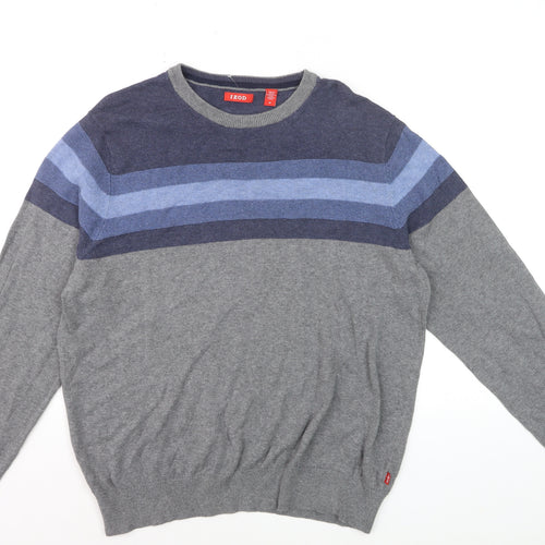 IZOD Men's Grey Cotton Striped Crew Neck Pullover Jumper Size M