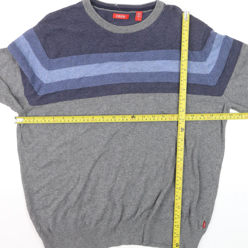IZOD Men's Grey Cotton Striped Crew Neck Pullover Jumper Size M