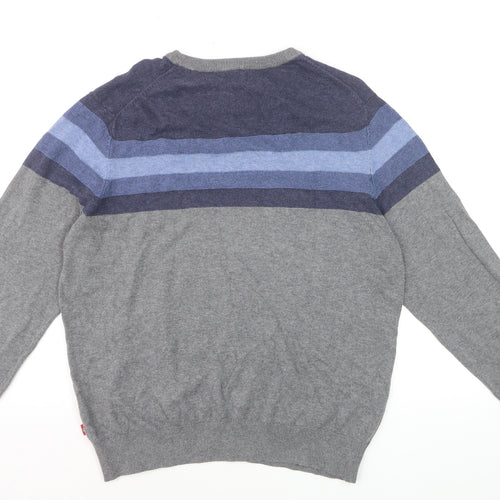 IZOD Men's Grey Cotton Striped Crew Neck Pullover Jumper Size M