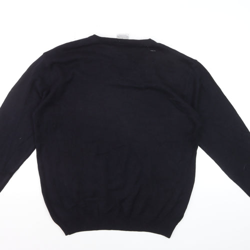 Maison Piacente Men's Blue Argyle V-Neck Cotton Knit Jumper M