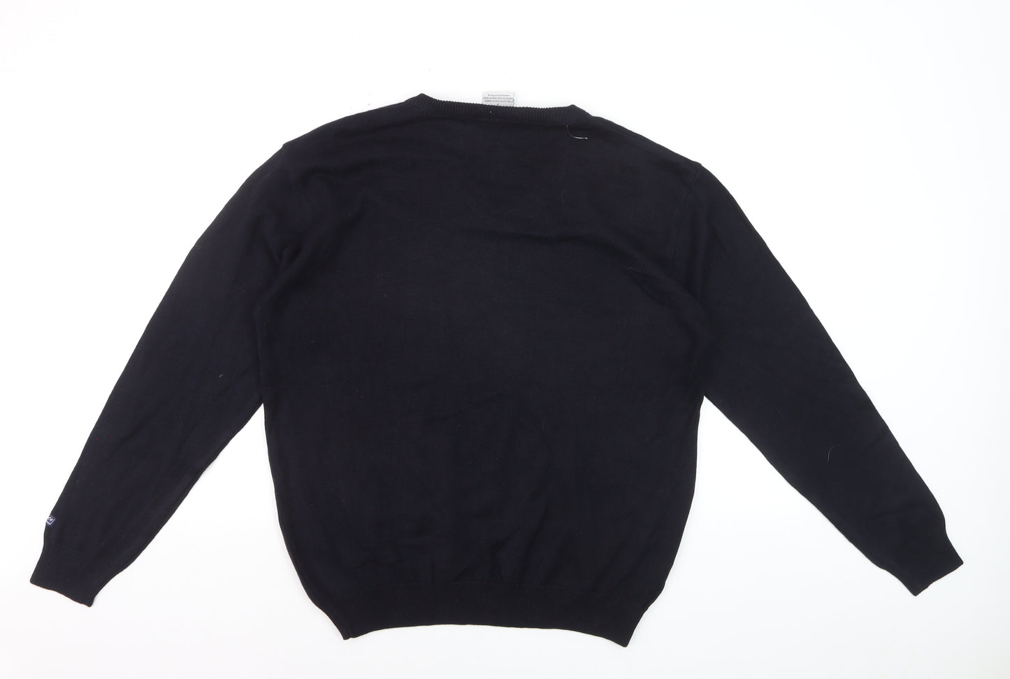 Maison Piacente Men's Blue Argyle V-Neck Cotton Knit Jumper M