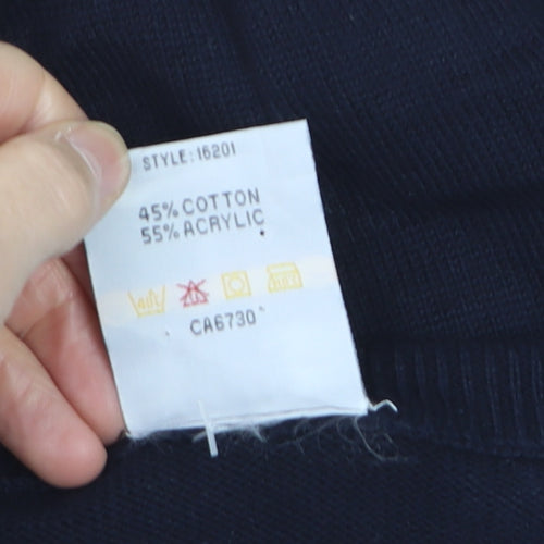Maison Piacente Men's Blue Argyle V-Neck Cotton Knit Jumper M