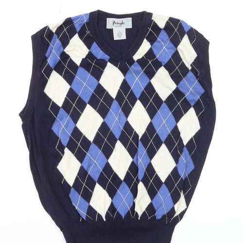 Pringle Men’s Blue Argyle Cotton Sleeveless Vest L Classic Knit Jumper