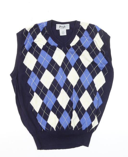 Pringle Men’s Blue Argyle Cotton Sleeveless Vest L Classic Knit Jumper