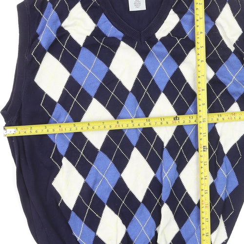 Pringle Men’s Blue Argyle Cotton Sleeveless Vest L Classic Knit Jumper
