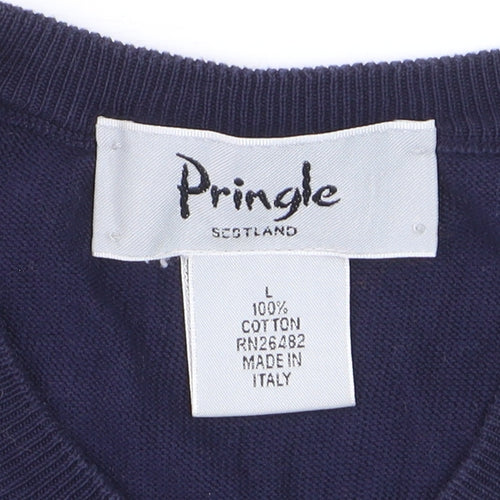 Pringle Men’s Blue Argyle Cotton Sleeveless Vest L Classic Knit Jumper