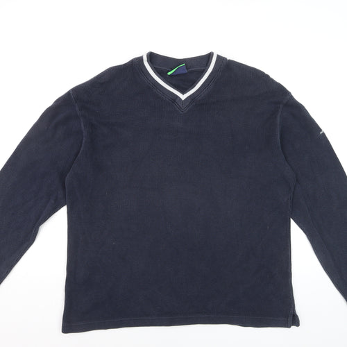 Atlantic Golf Men's Blue V-Neck Cotton Jumper Size L Classic Knit