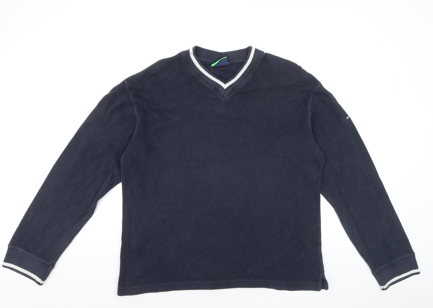 Atlantic Golf Men's Blue V-Neck Cotton Jumper Size L Classic Knit