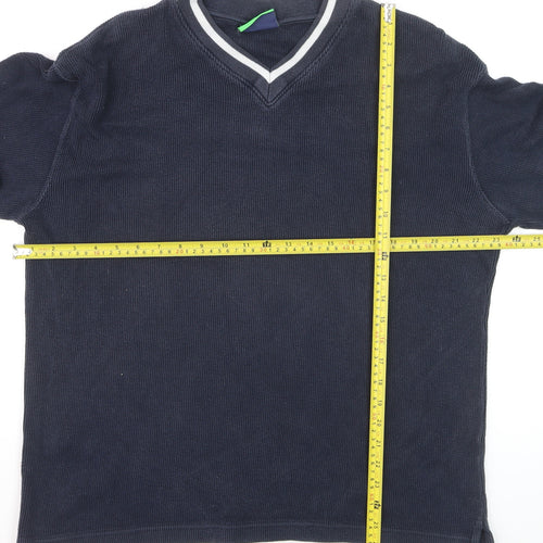 Atlantic Golf Men's Blue V-Neck Cotton Jumper Size L Classic Knit