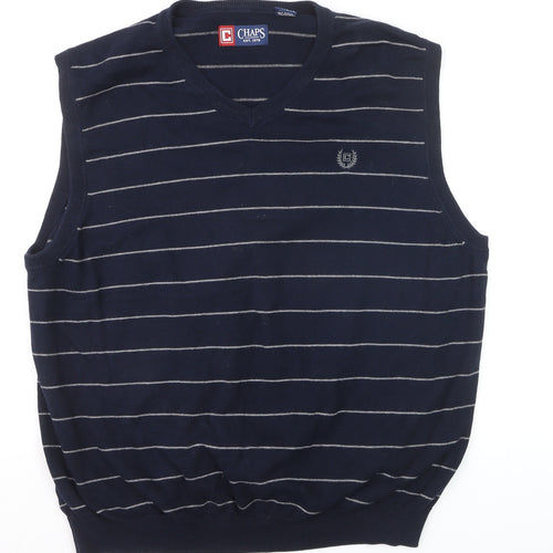Chaps Men's Blue Striped Cotton V-Neck Sleeveless Vest XL