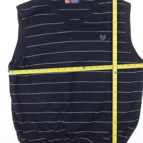 Chaps Men's Blue Striped Cotton V-Neck Sleeveless Vest XL