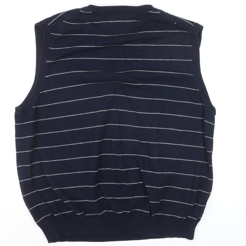 Chaps Men's Blue Striped Cotton V-Neck Sleeveless Vest XL