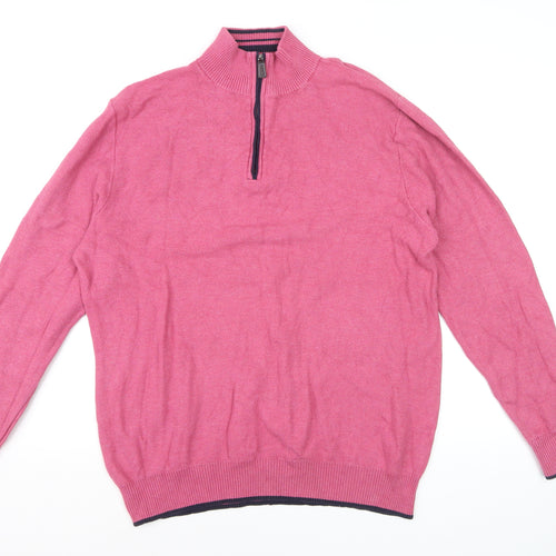 Tailorbyrd Men's Pink High Neck 1/2 Zip Cotton Blend Jumper XL