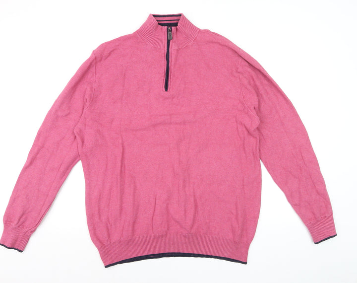 Tailorbyrd Men's Pink High Neck 1/2 Zip Cotton Blend Jumper XL