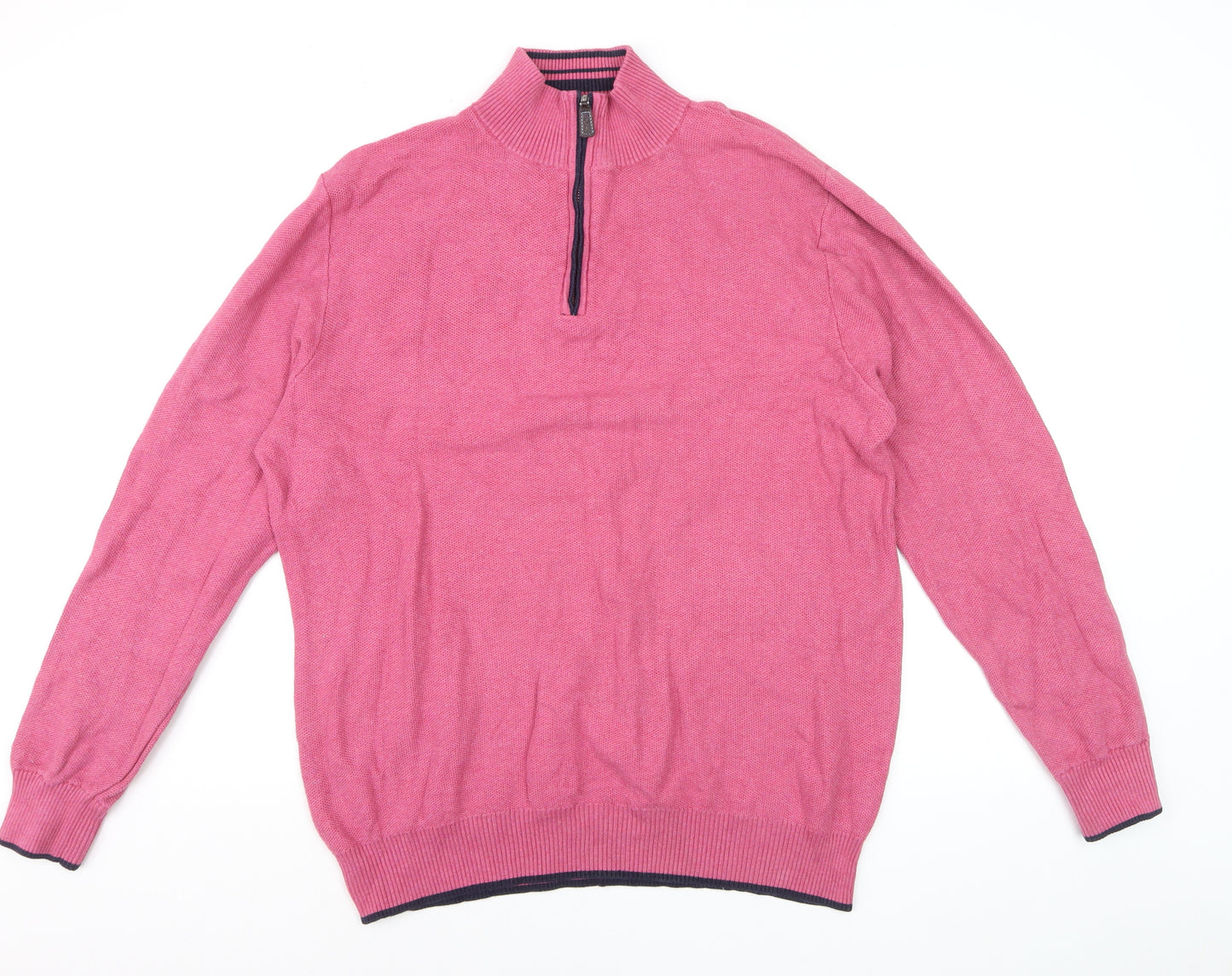 Tailorbyrd Men's Pink High Neck 1/2 Zip Cotton Blend Jumper XL