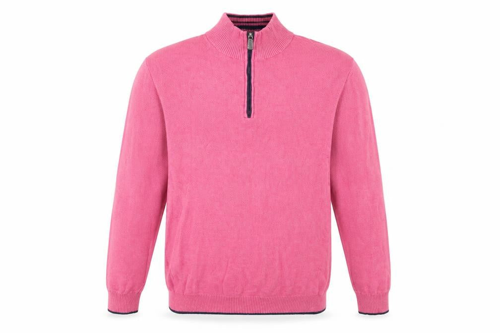 Tailorbyrd Men's Pink High Neck 1/2 Zip Cotton Blend Jumper XL