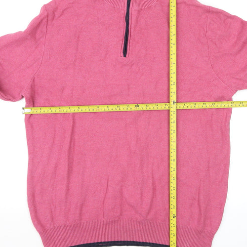 Tailorbyrd Men's Pink High Neck 1/2 Zip Cotton Blend Jumper XL
