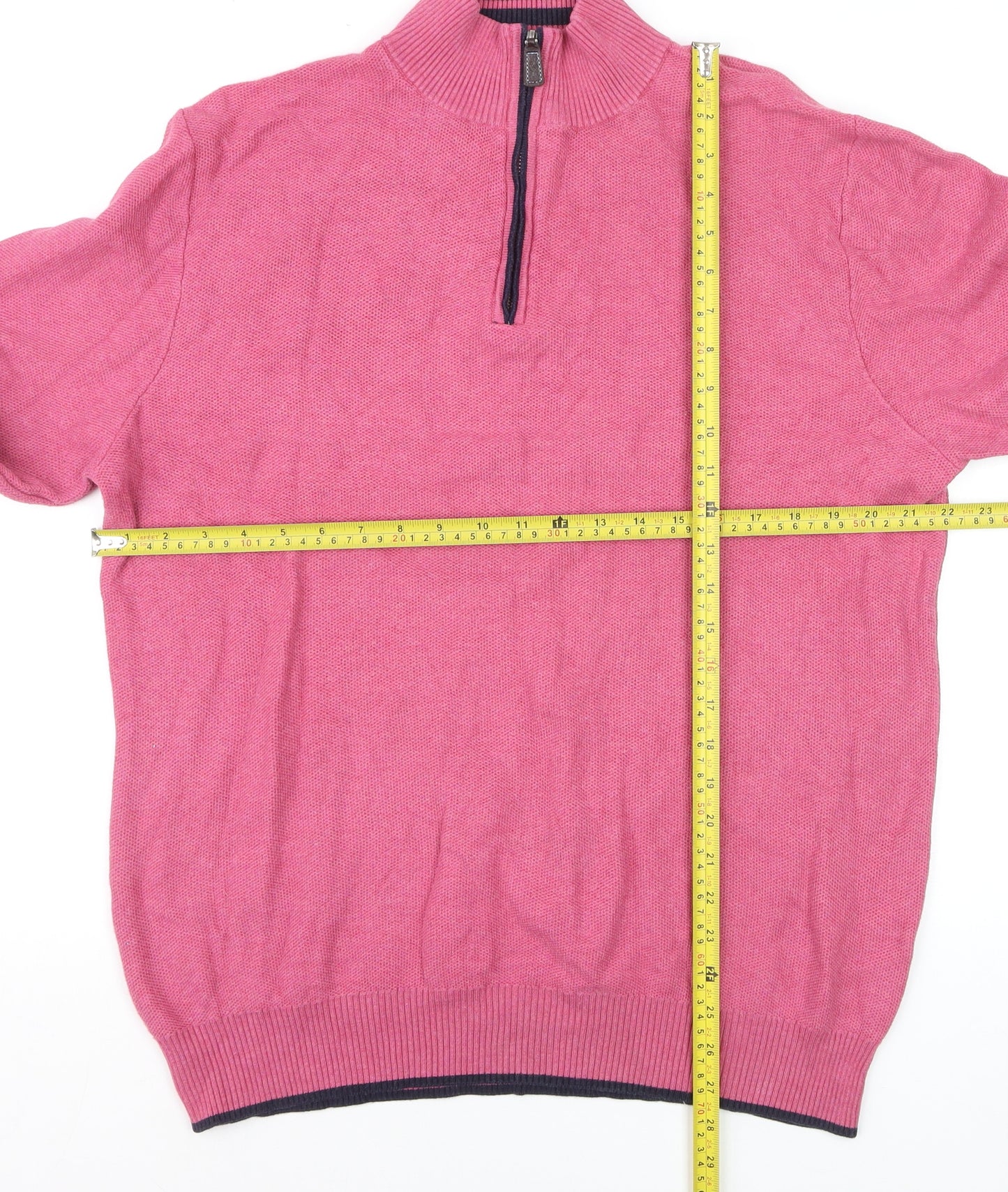 Tailorbyrd Men's Pink High Neck 1/2 Zip Cotton Blend Jumper XL