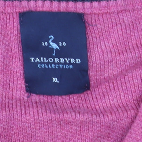 Tailorbyrd Men's Pink High Neck 1/2 Zip Cotton Blend Jumper XL