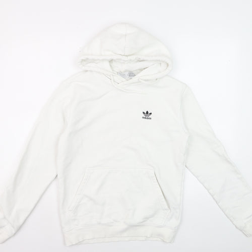 Adidas Girls White XS Pullover Fleece Hoodie with Logo