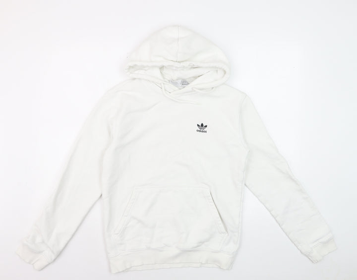 Adidas Girls White XS Pullover Fleece Hoodie with Logo