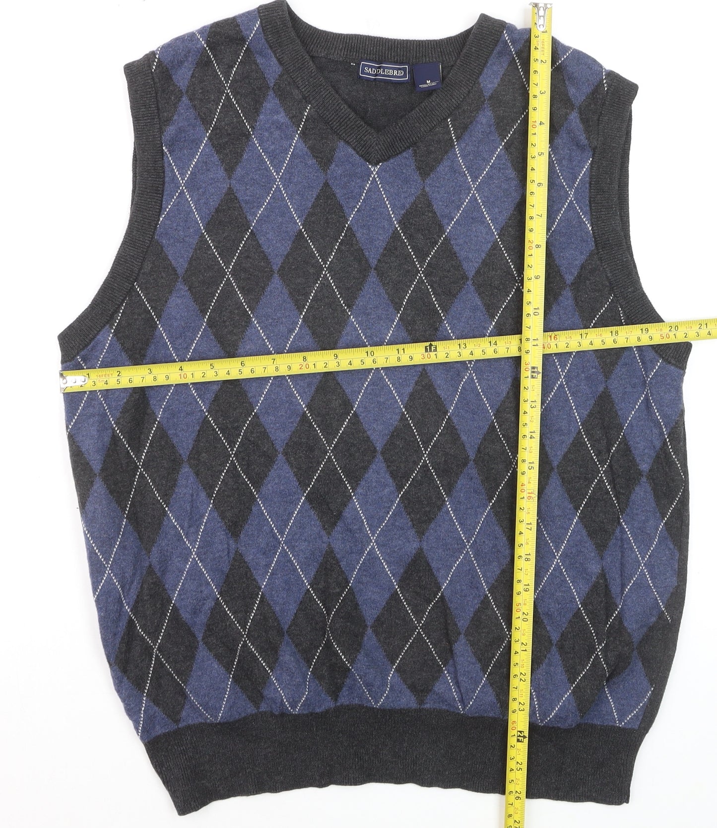 Saddlebred Men's Blue Argyle V-Neck Cotton Knit Vest M