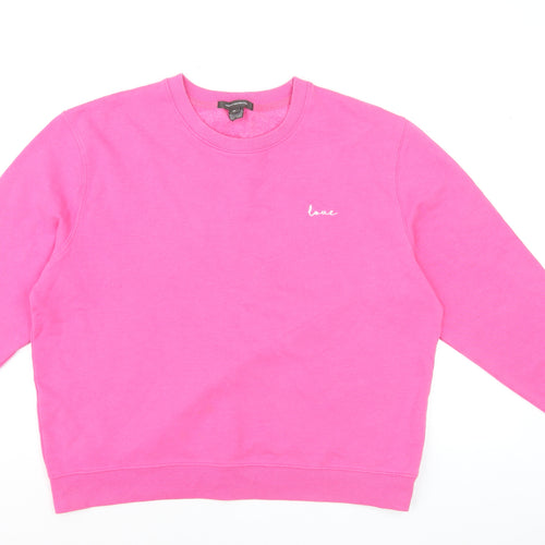 French Connection Womens Pink XL Pullover Sweatshirt Love Embroidered