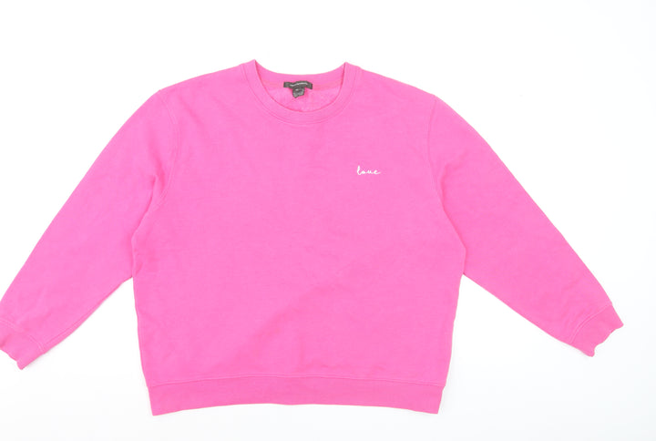 French Connection Womens Pink XL Pullover Sweatshirt Love Embroidered