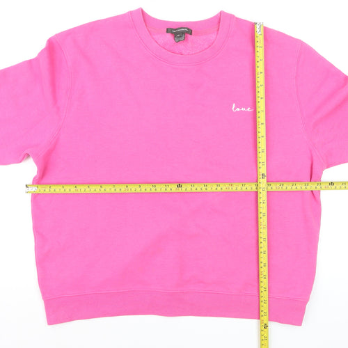 French Connection Womens Pink XL Pullover Sweatshirt Love Embroidered