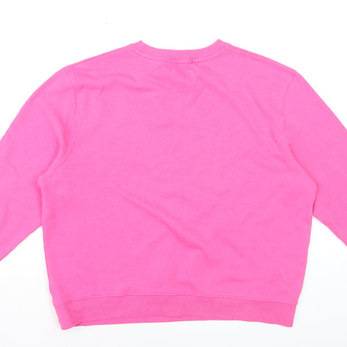 French Connection Womens Pink XL Pullover Sweatshirt Love Embroidered