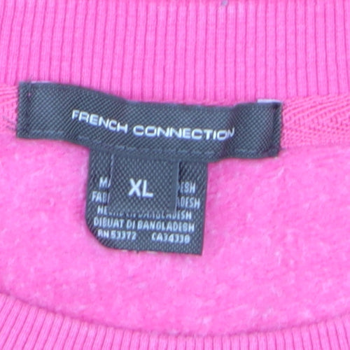 French Connection Womens Pink XL Pullover Sweatshirt Love Embroidered