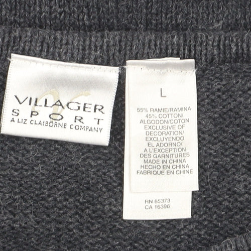 Villager Sport Women's Grey Christmas Embroidered Cardigan Size L