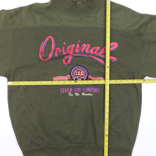 I.O.U Men's Green XL Vintage 90s Graphic High Neck Pullover Jumper