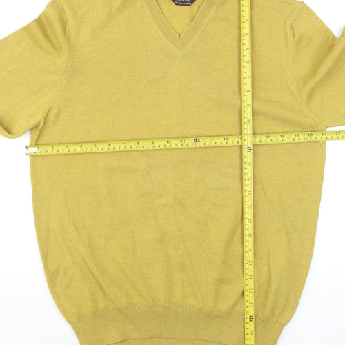 Black Brown 1826 Men's Yellow Merino Wool V-Neck Jumper Size M