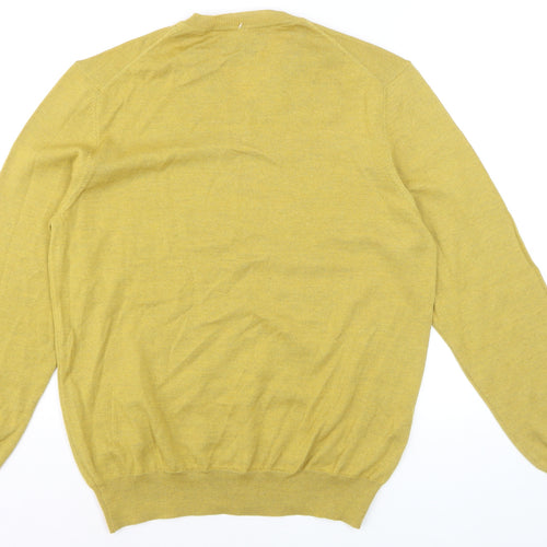 Black Brown 1826 Men's Yellow Merino Wool V-Neck Jumper Size M