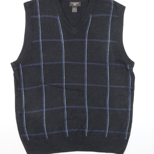 Dockers Men's Black Check Knit V-Neck Sleeveless Vest Large