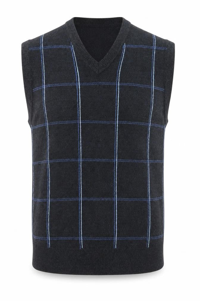 Front view of Dockers Men's Black Check Knit V-Neck Sleeveless Vest Large