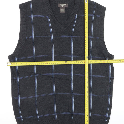 Dockers Men's Black Check Knit V-Neck Sleeveless Vest Large