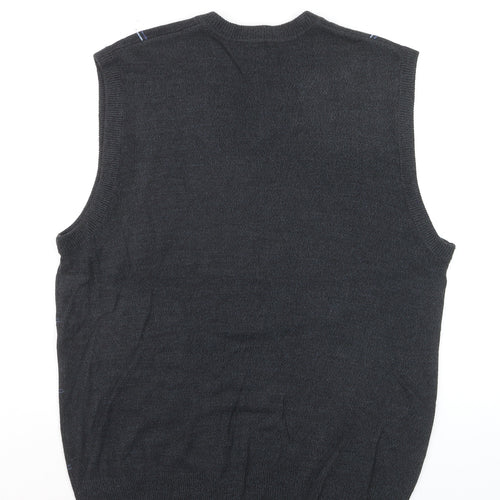Dockers Men's Black Check Knit V-Neck Sleeveless Vest Large