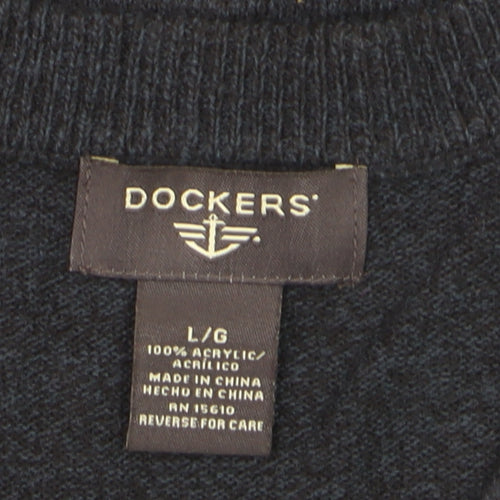 Dockers Men's Black Check Knit V-Neck Sleeveless Vest Large