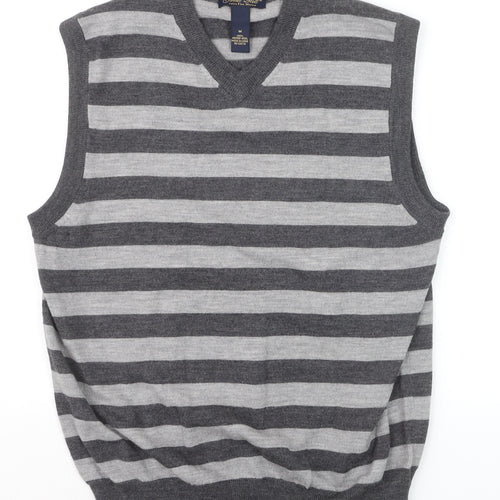 Garret Scott Men’s Grey Striped Merino Wool V-Neck Sleeveless Vest M