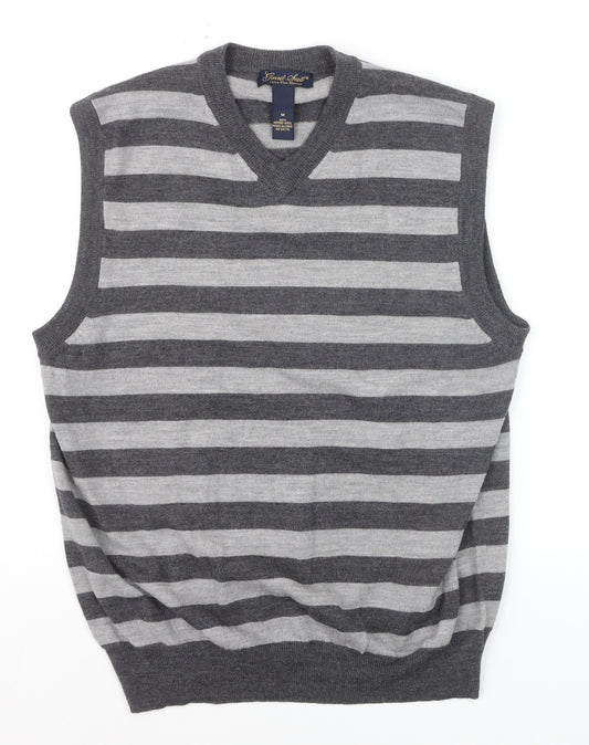 Garret Scott Men’s Grey Striped Merino Wool V-Neck Sleeveless Vest M
