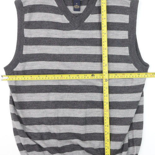 Garret Scott Men’s Grey Striped Merino Wool V-Neck Sleeveless Vest M