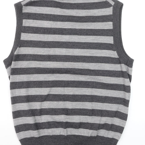 Garret Scott Men’s Grey Striped Merino Wool V-Neck Sleeveless Vest M