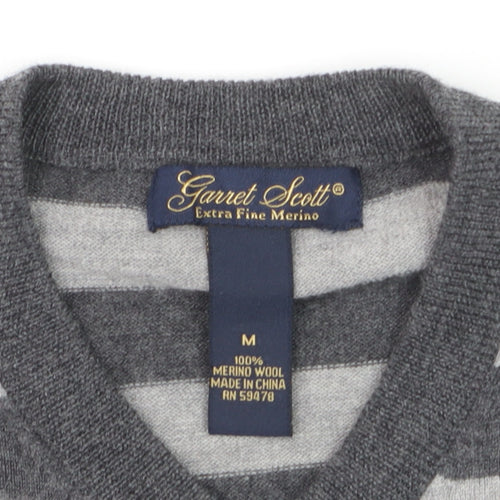 Garret Scott Men’s Grey Striped Merino Wool V-Neck Sleeveless Vest M