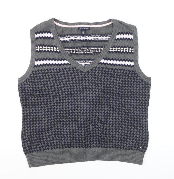 Tommy Hilfiger Men's Grey Fair Isle Sleeveless Knit Vest Jumper XL