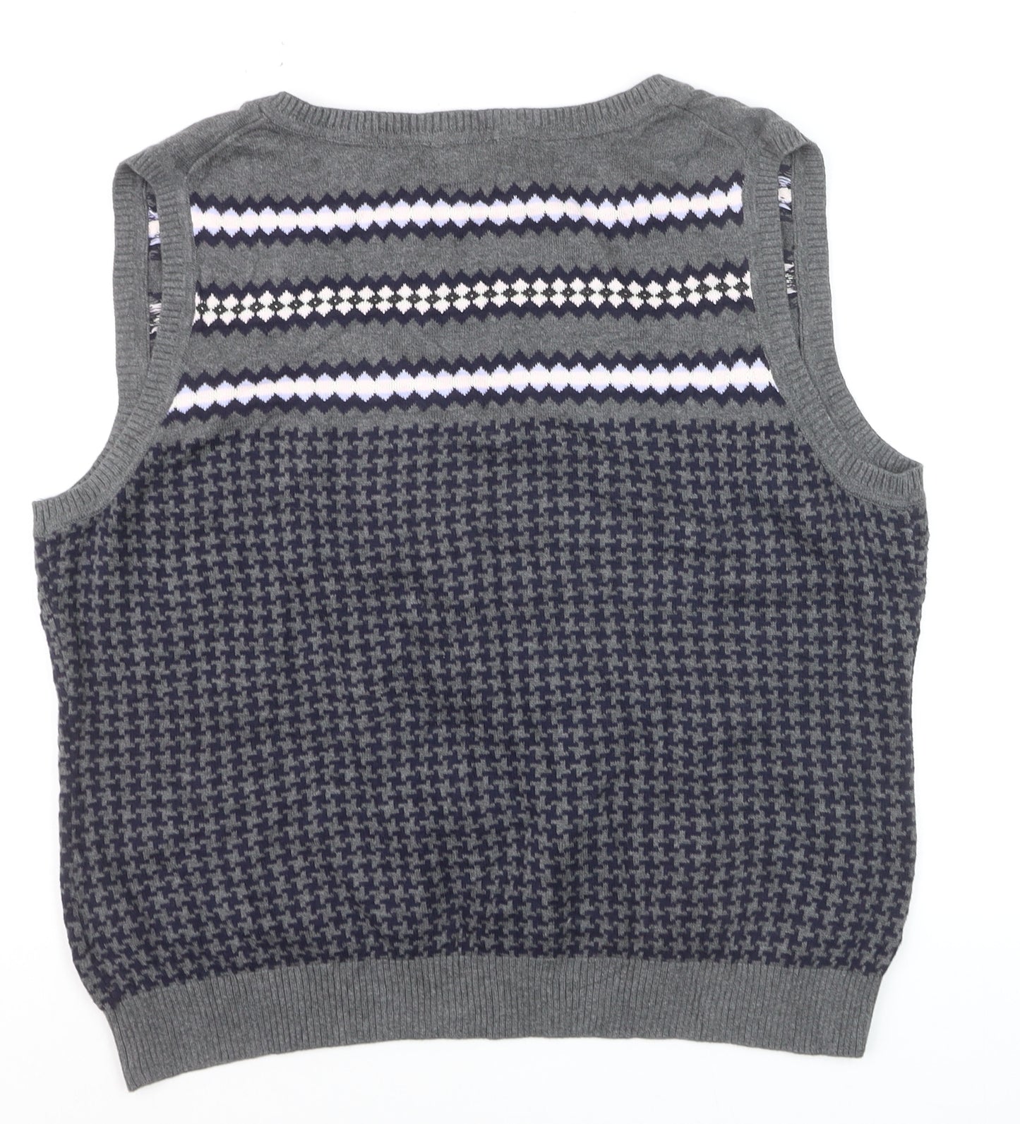 Tommy Hilfiger Men's Grey Fair Isle Sleeveless Knit Vest Jumper XL
