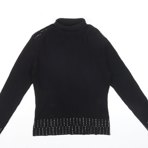 Yuka Women's Black Studded Roll Neck Slim Fit Jumper Size 14