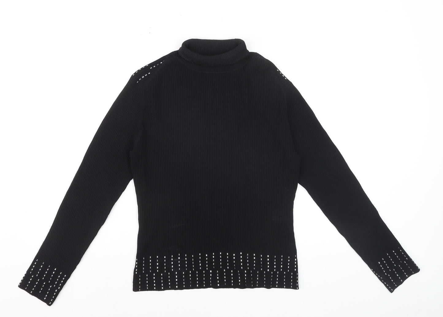 Yuka Women's Black Studded Roll Neck Slim Fit Jumper Size 14